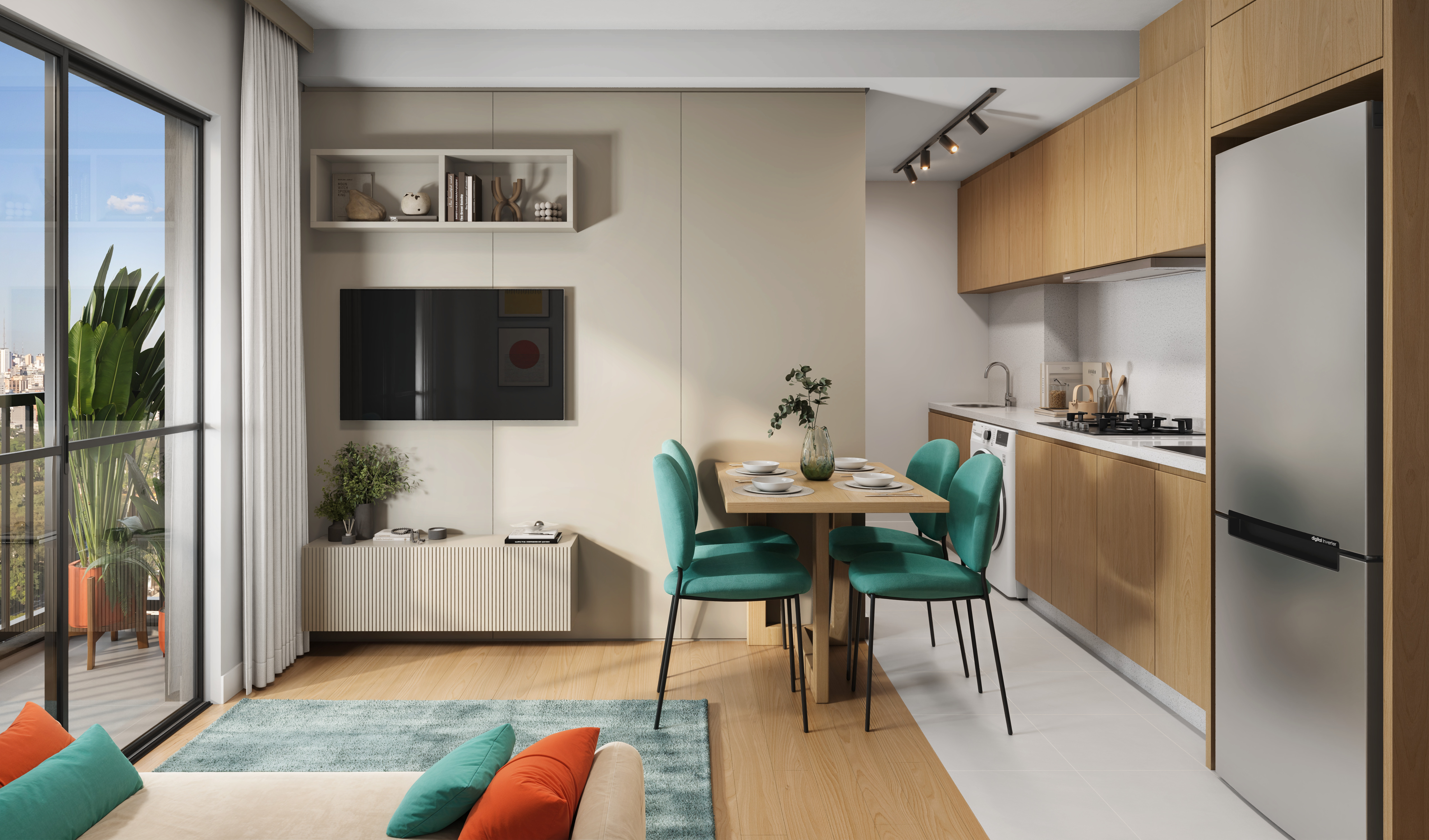 Sala e cozinha integradas
